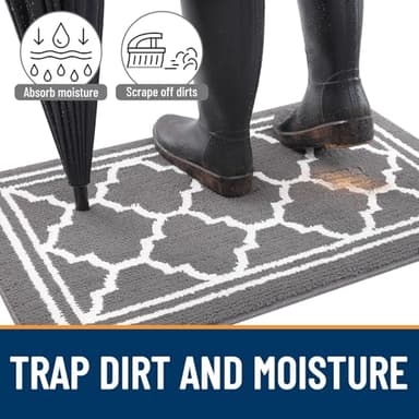 Buganda Indoor Door Mat, Dirt-Resistant and Absorbent Doormat, Anti-Slip, Low Profile Floor Mats for Inside Entryway, Front, and Back Door Entrance (32x20 Inches, Grey) - Image 2