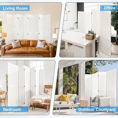 Grungis 8 Panel Room Divider with Pegboard Display 5.6FT Wood PegBoard Room Dividers, Folding Privacy Screens Portable Freestanding Partition Wall Divider for Art Shows & Room Separation, White - Image 7