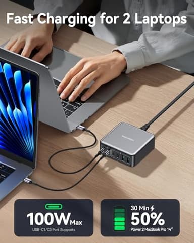 270W USB C Charger Block, Rocoren 6 Port Multi USB-C Charging Station,100W PD Fast USBC Gan Charger Station Hub Dock for Multiple Devices, Laptop Type C for MacBook/iPhone 17/iPad/Galaxy S25 - Image 3