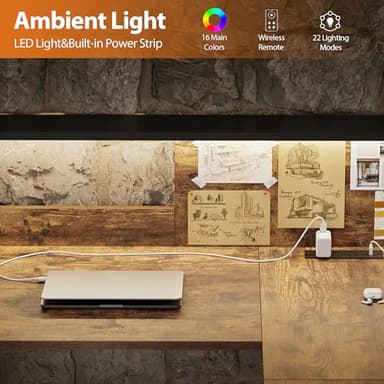Agilestic L-Shaped Electric Standing Desk, 63x55 Inch Ergonomic Adjustable Height Desk with Storage, Stand Up Corner Desk Sit Stand Computer Table Power Outlet & LED Lights, Office Table, Rustic Brown - Image 6
