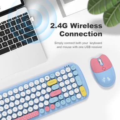 MOFII Wireless Keyboard and Mouse, USB 2.4GHz Full Size Typewriter Keyboard and Cute Cat Shape Design Mouse Combo for Windows 7/8/10, Laptop, Desktop, PC, Computer (Blue Colorful) - Image 2