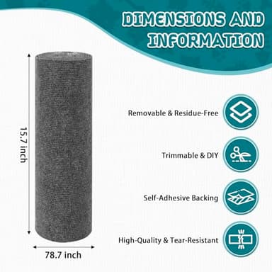 Climbing Cat Scratcher Mat Trimmable Cat Scratching Post Carpet 78.7'' x15.8'' Self Adhesive Carpet Mat Pad Replacement for Cat Tree Shelves Post Couch Wall Furniture Steps DIY Protector (Dark Gray) - Image 2