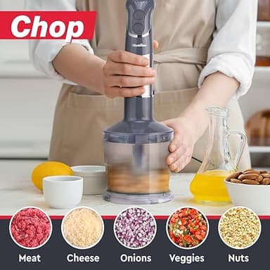 Mueller Multistick 5-in-1 Immersion Blender Handheld,12 Speed Hand Mixer-Turbo Boost,Heaviest Duty Copper Motor,Titanium reinforced Blades Hand Blender,Milk Frother Wand,Whisk,Beaker,Chopper,Grey - Image 8