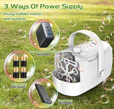 Bubble Machine Durable Automatic Bubble Blower, 18000+ Big Bubbles Per Minute Bubbles for Kids Toddlers Bubble Maker Operated by Plugin or Batteries Bubble Toys for Indoor Outdoor Birthday Party - Image 5