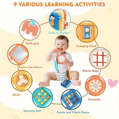 weirtoya Busy Board for 1 Year Old, Toddler Travel Toys for Toddler 1-3 Montessori Toys for 1 Year Old Travel Activities Cube Gifts for Baby Boy Girl My First Montessori Busy Board - Image 5