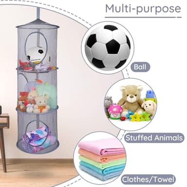 Basumee Stuffed Animals Net or Hammock 2 Pcs Stuffed Animals Storage Toy Net Hammock for Plushies Storage Organizer Mesh Kids Girls Room Decor, Gray, 3 Tiers - Image 5