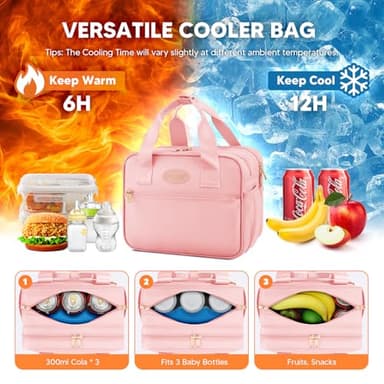 PIIOSER Breastmilk Cooler Bag with Ice Pack, Compatible with Wearable Breast Pumps & Accessories - Portable Pumps Carrying Case for Nursing & Working Moms, Pink - Image 2