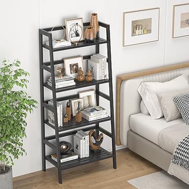 Homykic Bamboo Bookshelf 4-Tier Ladder Shelf, 49.2” Freestanding Open Bookcase Book Shelf Bathroom Storage Shelf Unit Plant Stand for Small Space, Living Room, Bedroom, Home Office, Black - Image 4