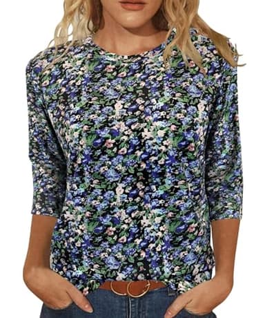 JomeDesign Shirts for Women 3/4 Tunic Tops Dressy Casual Floral Print Blouses Business Casual - Image 1