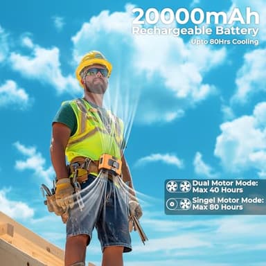 AddAcc Portable Waist Fan, 20000mAh Battery Operated, Clip On Belt & Rechargeable, 10 Speeds 16000RPM Strong Airflow, Max 40H Working Time, Personal Shirt Fan for Outdoor Jobsite Camping Travel - Image 2