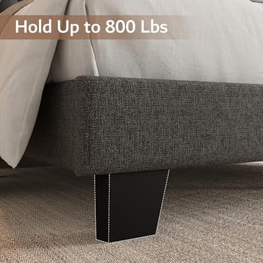 iPormis Upholstered King Size Bed Frame with Button Tufted Headboard, Linen Platform Bed with Thickened Support Legs, Noise-Free/No Box Spring Needed/Easy Assembly, Dark Grey - Image 4
