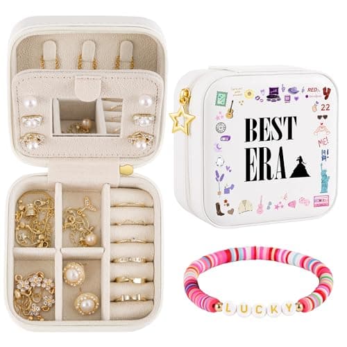 Trinchic Travel Jewelry Case, Small Jewelry Box with Friendship Bracelet, Taylor Merch Gift for Girls Daughter Sister Friends, Graduation Birthday Gift, Eras - Image 1