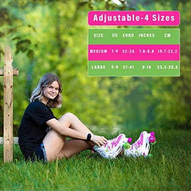 Xino Sports Adjustable Roller Skates for Girls - Fun Illuminating LED Light-Up Wheels, Comfortable Design for Indoor & Outdoor Use (Pink, Large 5-8) - Image 5