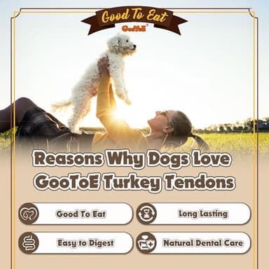 Gootoe Turkey Tendon Dog Treats, Rope (L) 1 lb, USA-Sourced Turkey Tendon, Natural Snack, Premium Puppy Chews, Hypoallergenic, Rawhide Free, Reseal Value Bag, Sizes for Large Dogs - Image 3