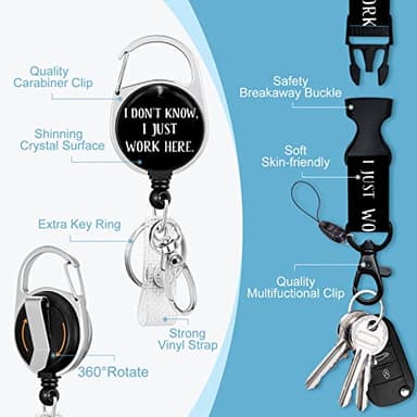 Retractable Badge Holders with Detachable Lanyard, Funny Id Card Holder Keychain Vertical ID Protector Clips, Fashionable Name Tags Clips with Heavy Duty Badge Reel - Image 5
