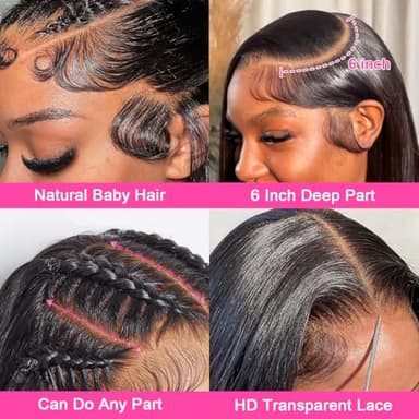 AUOU 13x6 Lace Front Wigs Human Hair Pre Plucked 34 Inch Straight HD Lace Front Wigs Human Hair 200 Density 13x6 Frontal Wigs Human Hair with Baby Hair Straight Glueless Wigs Human Hair for Women - Image 2
