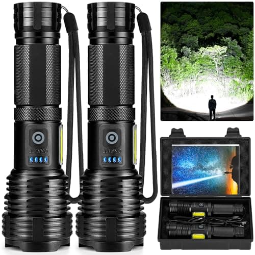 Flashlight LED Rechargeable Flashlights High Lumens, 99,000 LM Super Bright Powerful Flashlight, High Powered Flash Lights Waterproof Handheld Flashlights for Home Camping Hiking(2 Pack)