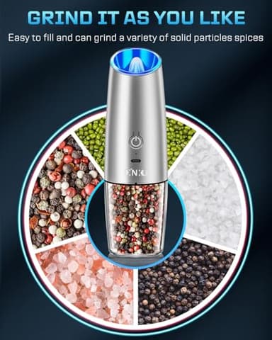 XinXu RECHARGEABLE Salt and Pepper Grinder Set,Automatic Pepper Mill,USB Rechargeable,Adjustable Coarseness,One-handed Operation,Ceramic Burr,Refillable,Auto Grinders Shakers LED Light,Sliver - Image 4