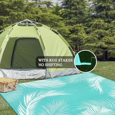 Pauwer Waterproof Outdoor Rug 6x9, Reversible Plastic Straw Patio Camping Rug, Indoor Outdoor RV Mat Carpet for Deck, Camper, Porch, Balcony, Backyard, Picnic, Leaf Light Blue - Image 6