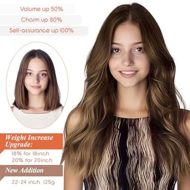 Sunny Wire Hair Extensions Real Human Hair Fish Line Human Hair Extensions Invisible Wire Extensions Dark Brown to Caramel Blonde with Dark Brown Highlights #4/27/4 18 Inch - Image 5