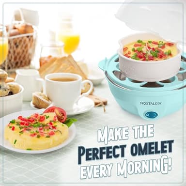 Nostalgia Retro Electric Large Hard-Boiled Egg Cooker, 7 Capacity, Poached, Scrambled, Omelets, Whites, Sandwiches, for Keto & Low-Carb Diets, Aqua - Image 3