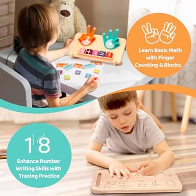 Montessori Learning Toys for Toddlers 2-4, Double-Sided Finger Counting & Number Tracing Board, Colorful Number Blocks, Solid Pine Wood Educational Math Toy for Kids Boys Girls Ages 1 3 5 Year Old - Image 5