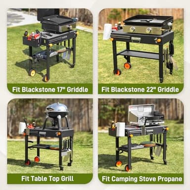 LKVHV Portable Outdoor Grill Table, Blackstone Grill Stand Solid and Sturdy 31"W x 17"D, Movable Kitchen Cooking Prep BBQ Cart with Wheels, Folding Cart for Ninja, Blackstone Griddle 17"/22" etc - Image 7