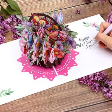 Giiffu Paper 3D Flower Basket Pop Up Greeting Card with Envelope, Happy Birthday Card for Women Mom Wife, All Occasion Greeting Cards for Valentine's Day, Mothers day, Anniversary - Image 6