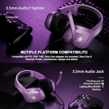 PHOINIKAS Gaming Headset for PS4, PS5, PC, Laptop, Stereo Over Ear Gaming Headphones with Noise-Canceling Mic, Gaming Headsets for XboxOne, Switch, Laptop, Mac, Phone (Purple) - Image 2