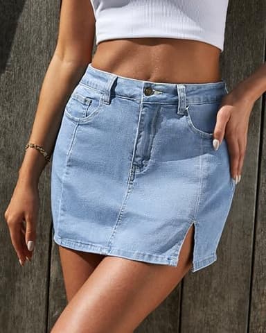 Vetinee High Waisted Jean Skorts for Women - Casual Mini Denim Skirt Blue Fog Medium Size 8/10 - Image 3