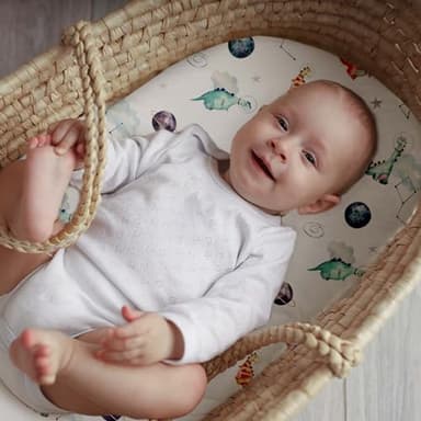 Bassinet Sheets for Baby Girl Boy, 3 Pack Soft Breathable Baby Bassinet Mattress Sheets Fit for Hourglass Oval Cradle, Moses Basket Rectangle Mattress (Dinosaur) - Image 2