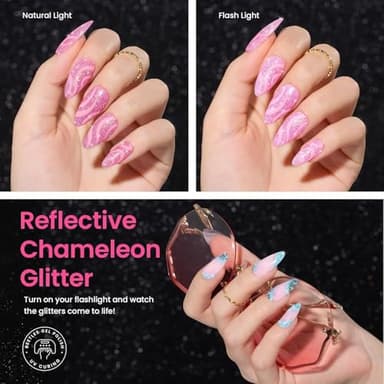 Beetles Glitter Gel Nail Polish 6 Colors Sparkle Pink Purple Blue Gel Polish Kit Chameleon Crushed Diamond Multifunction Soak off Uv Nail Gel DIY Manicure - Image 2