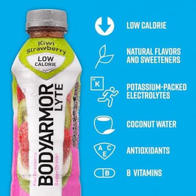 BODYARMOR LYTE Low-Calorie Sports Drink, Kiwi Strawberry, Coconut Water, Natural Flavors, Vitamins, Electrolytes, 16 Fl Oz (12 Pack) - Image 6