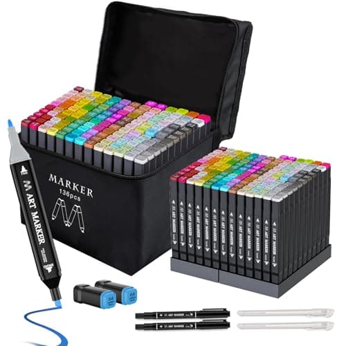 Banral Alcohol Markers Set, 136 Colors Dual Tip Alcohol Based Art Marker for Artists, Permanent Drawing Pens for Adult Coloring Sketching Illustration with Case and Holders - Image 1