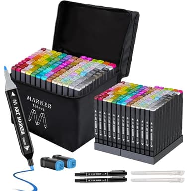 Banral Alcohol Markers Set, 136 Colors Dual Tip Alcohol Based Art Marker for Artists, Permanent Drawing Pens for Adult Coloring Sketching Illustration with Case and Holders - Image 1