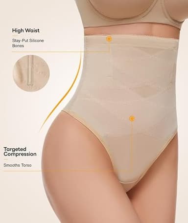 SIMIYA Thong Shapewear Tummy Control Underwear for Women High Waist Stay-Put Body Shaper Girdle Compression Shapewear Thong - Image 3