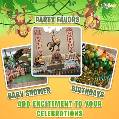 Playbees Large Inflatable Monkey 27" - 3 Pack Blow Up Animal Party Favors - Inflatables Jungle Decor, Monkeys for Baby Shower, Safari Birthday Kids & Toddlers Decorations, Kids Animal Party Supplies - Image 5