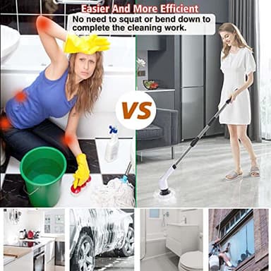 MGLSDeet Electric Spin Scrubber Scrub Brush, Retractable Handle Rechargeable Cleaning Brush with 7 Replaceable Brush Heads, Cordless Power Spin Scrubber 90Mins for Bathroom Shower Bathtub Glass Car - Image 4