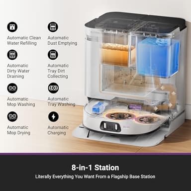 Eureka J15 Pro Ultra Robot Vacuum and Mop with Self Emptying Base, 16,200 Pa Suction, Flex-Arm Design Mop, Auto Mop Hot Water Washing & Hot Air Drying, Anti-Tangle, AI Obstacle Avoidance, White - Image 2