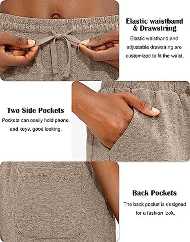 Viodia Women's Bermuda 10" Long Shorts with Pockets Cotton Sweat Lounge Shorts for Women Jersey Athletic Knee Length Shorts for Summer Khaki - Image 5