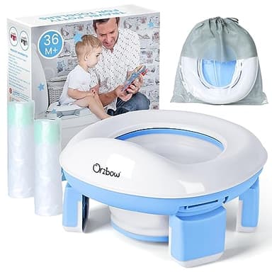 Orzbow Portable Potty Training Toilet for Boys and Girls with Storage Bag - Foldable Travel Potty Chair, Toddler Potty Seat for Indoor and Outdoor, Easy to Clean, Includes Free 40pcs Travel Bags, Blue - Image 1