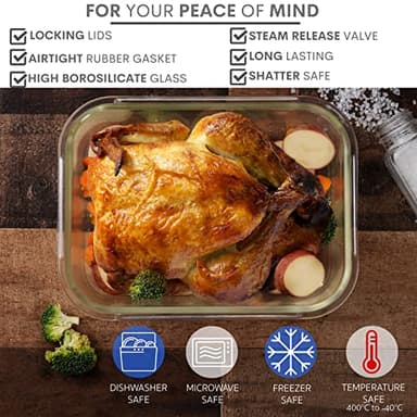 Razab 10 Cups/ 80 Oz 4 Pc (Set of 2) Glass Food Storage Containers with Airtight Locking Lids-For Storing & Serving Food. BPA Free & Leak Proof - Microwave, Dishwasher, Fridge, Freezer and Oven Safe - Image 6