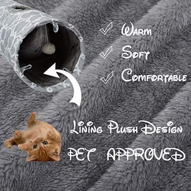 LUCKITTY Geometric Straight Cat Tunnel with Plush Inside,Cats Toys Collapsible Tunnel Tube with Balls, for Rabbits, Kittens, Ferrets,Puppy, Diameter 9.8 Inch - Image 6