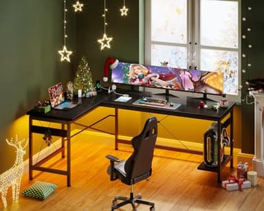 Coleshome 66" L Shaped Gaming Desk with Outlet, L Shaped Desk with CPU Stand, Corner Computer Desk, Home Office Desk, Writing Desk, Black - Image 9