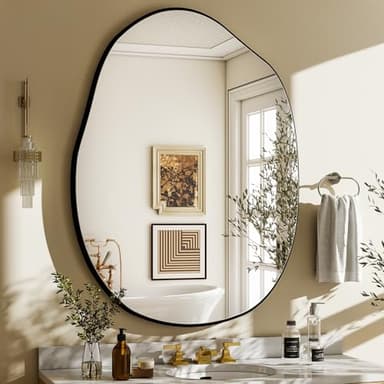 HARRITPURE Irregular Wall Mirror 22"x32" Black Asymmetrical Bathroom Mirror Wood Framed Modern Decorative Vanity Mirrors for Bedroom Living Room Entryway - Image 7