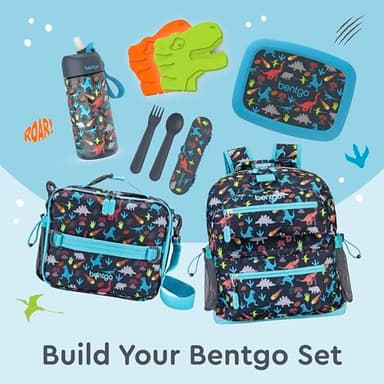 Bentgo Kids Lunch Bag - Durable, Double-Insulated Lunch Bag for Kids 3+; Holds Lunch Box, Water Bottle, & Snacks; Easy-Clean Water-Resistant Fabric & Multiple Zippered Pockets (Dinosaur) - Image 6
