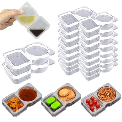 JEFBURCH 16Pcs Double Compartment Snack Containers, Reusable with Lid, 2 Compartment Lunch Box, Travel Size Condiments, Sauce Containers