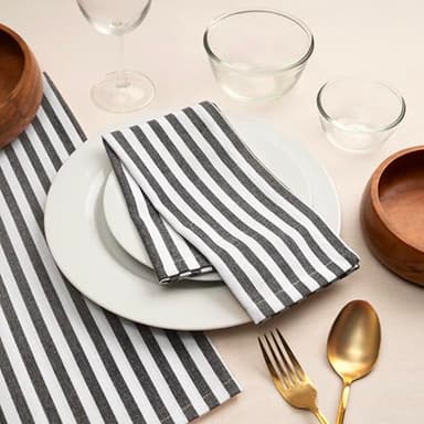 Blue Needles Striped Cloth Napkins 100% Cotton Set of 12 Dinner Table Napkins 18x18 inches, Soft, Reusable & Washable, Ideal for Spring, Summer, Events & Everyday Use - Black and White - Image 6