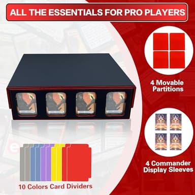 PROMAXIBINDER Trading Card Storage Box Fits 3200+ MTG/TCG/YuGiOh Cards, Commander Deck Case, 4 Display Windows 10 Dividers 4 Movable Partitions, PU Leather, Magnetic Closure, Magic, Sport Cards (Red) - Image 5