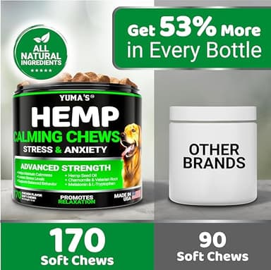 Hemp Calming Chews for Dogs - Advanced Dog Calming Chews - 170 Chews - Anxiety Relief Treats - Separation Aid, Barking, Stress Relief, Thunderstorms - Melatonin - Hemp Oil - Made in USA - Image 5